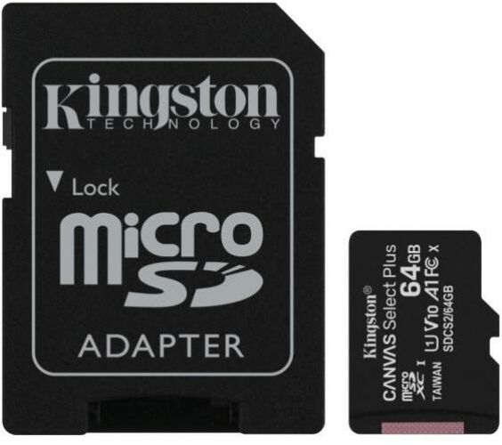 MICRO SD CARD 64GB KINGSTON CL10 A1 adapterrel SDCS2/64GB