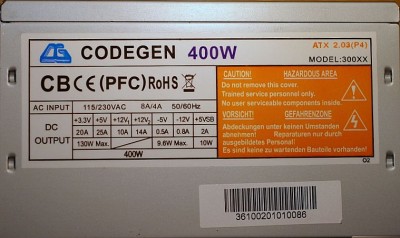 400W Codegen 300XX tápegység 24+4 pin